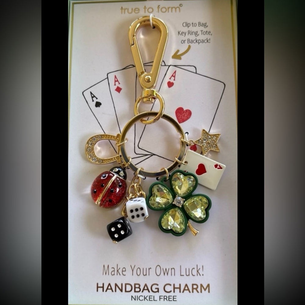 TRUE TO FORM Lucky Lady Dice Ladybug 4 Leaf Clover Ace Horseshoe Bag Charm NWT - Picture 2 of 10